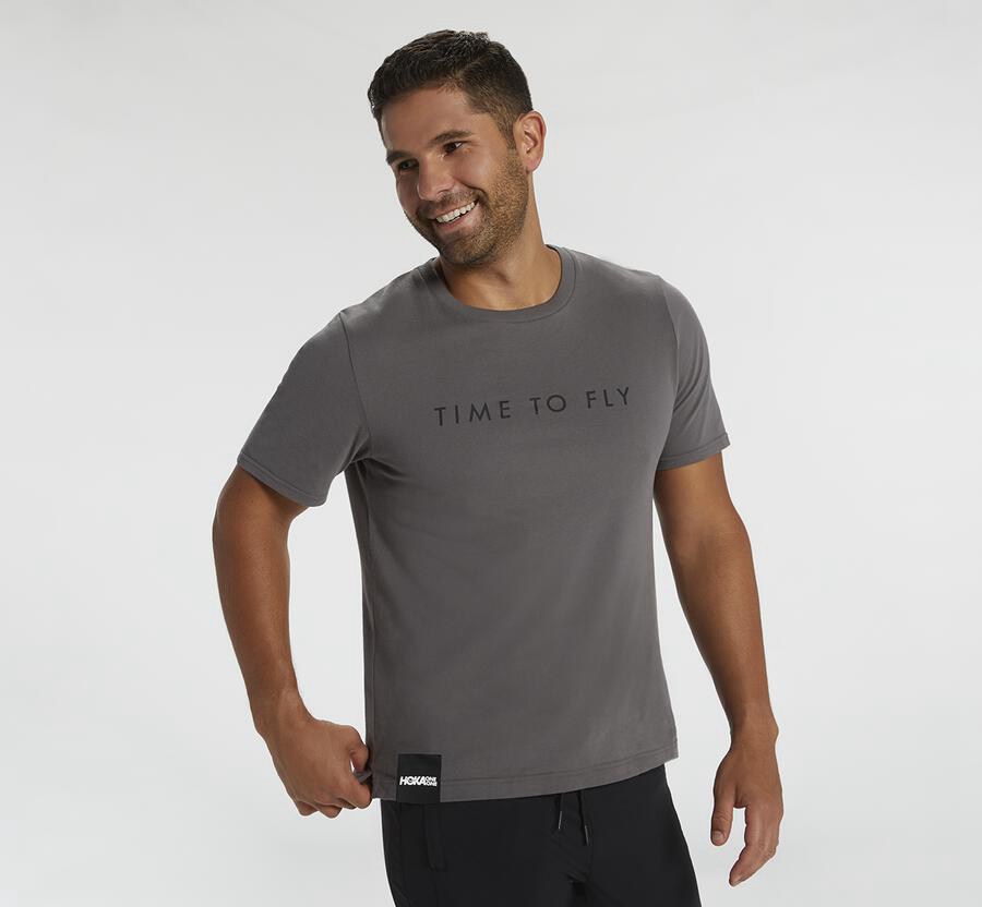 Hoka Brand - Men's T-Shirts - Grey - UK 971NOZXBH